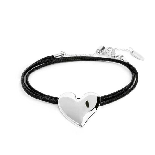 Bracciale multifilo Marlù con cordino nero e cuore in acciaio Regolabile 47-52 cm