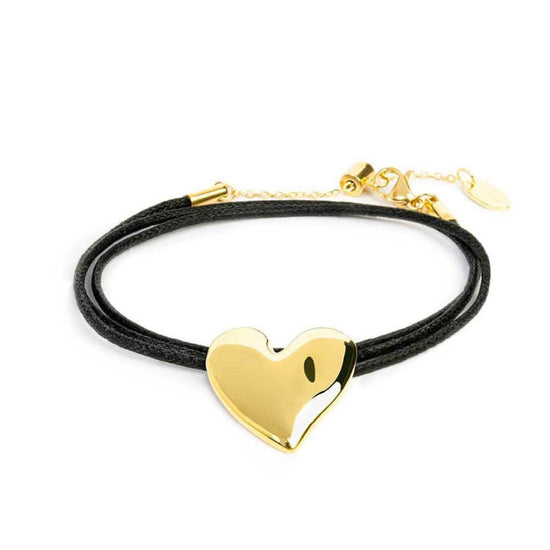 Bracciale multifilo Marlù cordino nero e cuore acciaio dorato Regolabile 47-52 cm