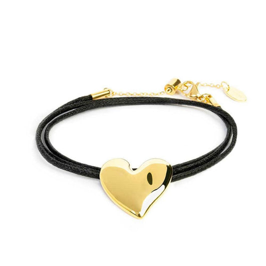 Bracciale multifilo Marlù cordino nero e cuore acciaio dorato Regolabile 47-52 cm