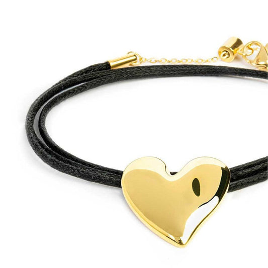 Bracciale multifilo Marlù cordino nero e cuore acciaio dorato Regolabile 47-52 cm