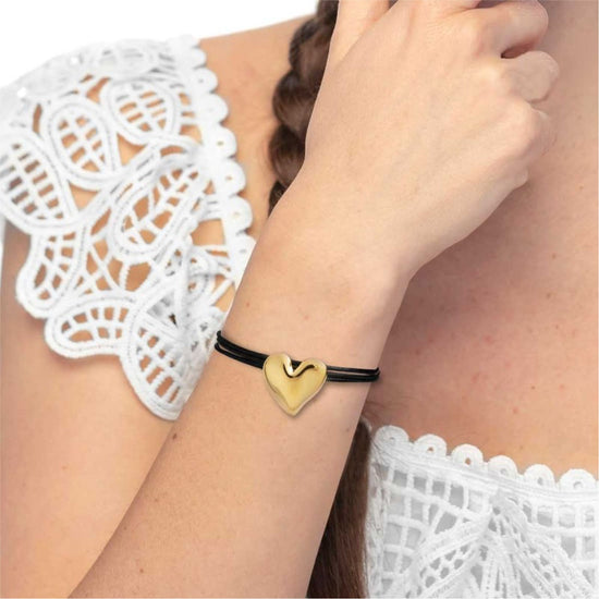 Bracciale multifilo Marlù cordino nero e cuore acciaio dorato Regolabile 47-52 cm