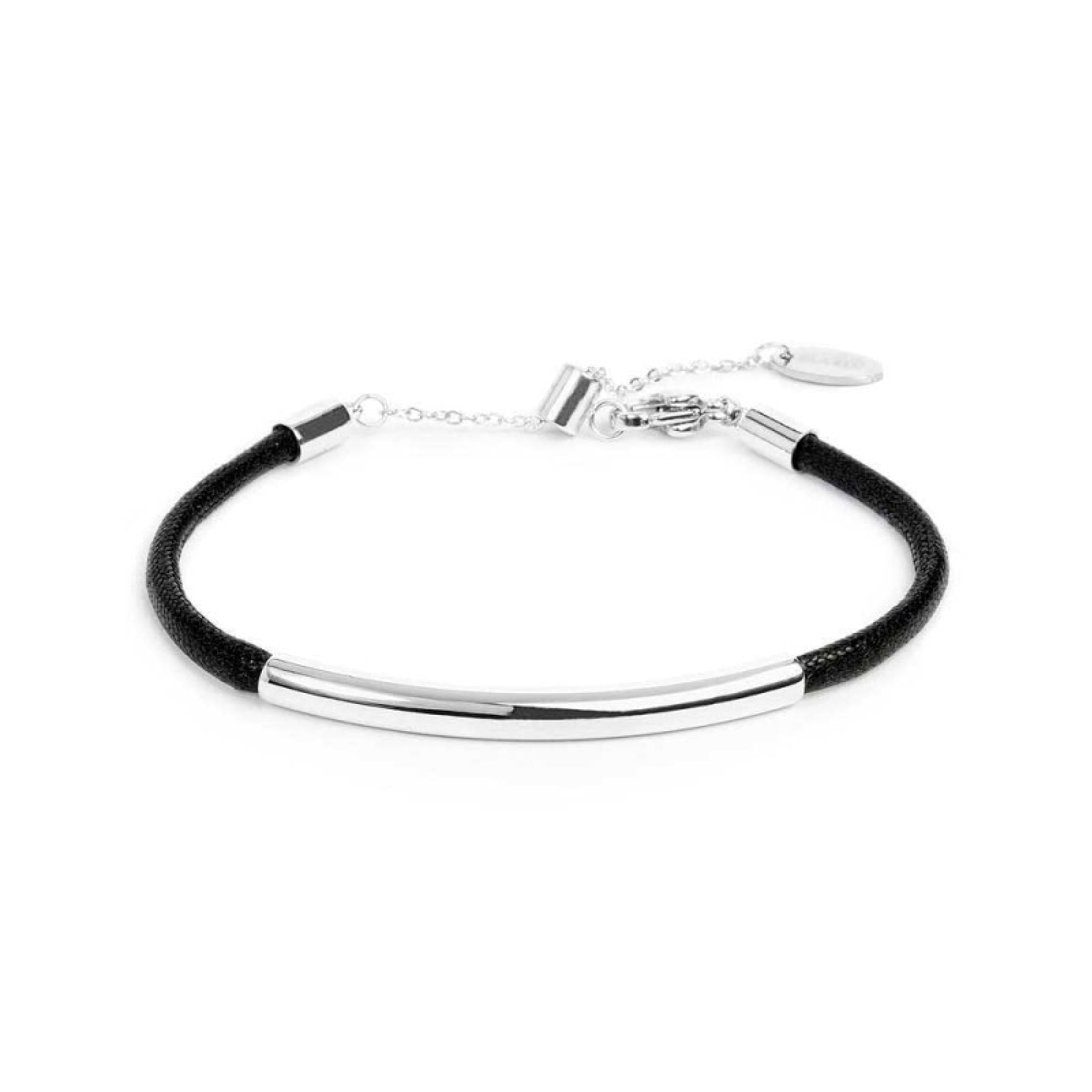 Bracciale Marlù cordino nero e tubolare centrale in acciaio Regolabile 15-19 cm