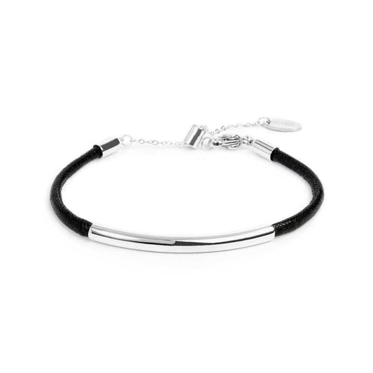 Bracciale Marlù cordino nero e tubolare centrale in acciaio Regolabile 15-19 cm