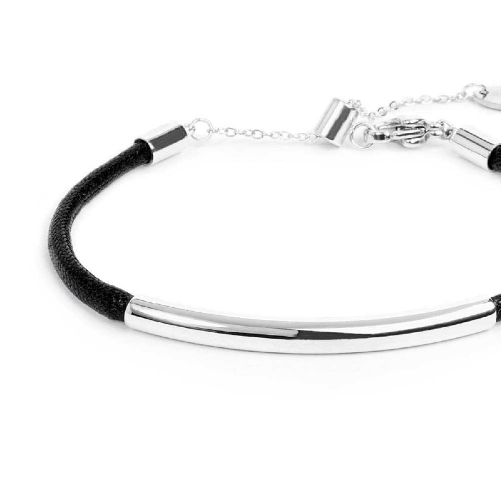 Bracciale Marlù cordino nero e tubolare centrale in acciaio Regolabile 15-19 cm