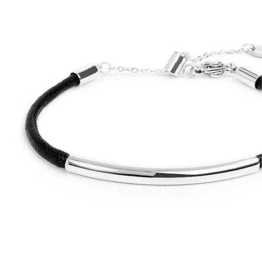 Bracciale Marlù cordino nero e tubolare centrale in acciaio Regolabile 15-19 cm