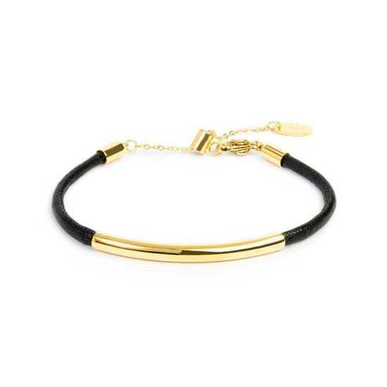 Bracciale Marlù cordino nero e tubolare in acciaio dorato Regolabile 15-19 cm