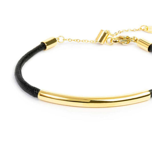 Bracciale Marlù cordino nero e tubolare in acciaio dorato Regolabile 15-19 cm