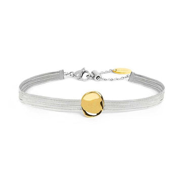 Bracciale Marlù catena in acciaio e bottone martellato dorato Regolabile 15-19 cm