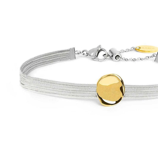 Bracciale Marlù catena in acciaio e bottone martellato dorato Regolabile 15-19 cm