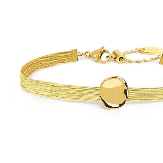 Bracciale catena Marlù in acciaio dorato e bottone martellato Regolabile 15-19 cm