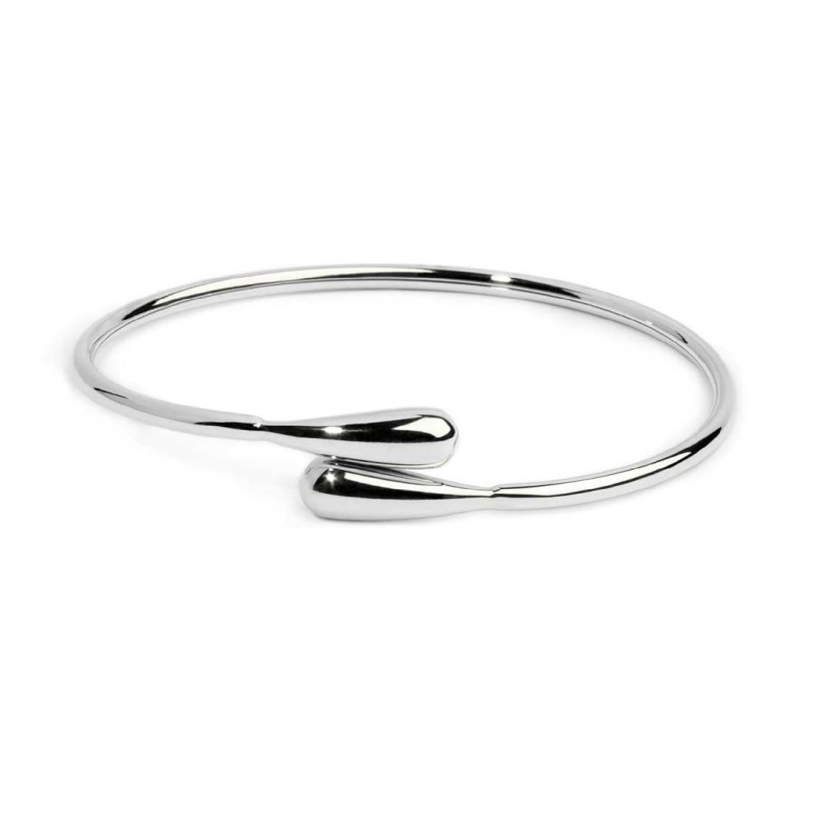 Bracciale rigido contrarié Marlù in acciaio con goccia diametro 5,9 x 4,5 cm