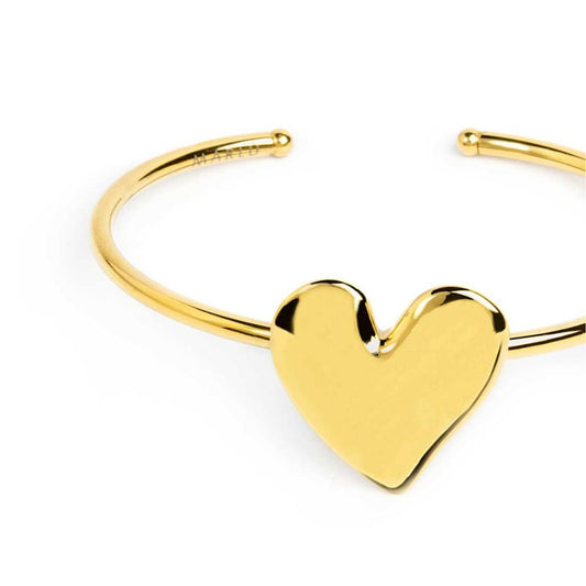 Bracciale rigido Marlù in acciaio dorato con cuore martellato Rigido