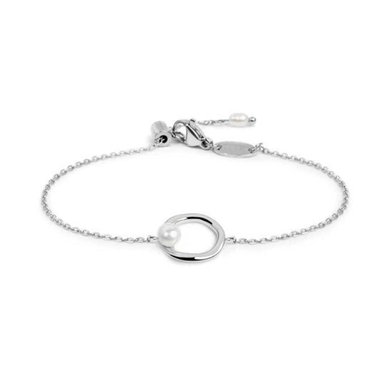 Bracciale catena Marlù in acciaio elemento con perla 19 cm