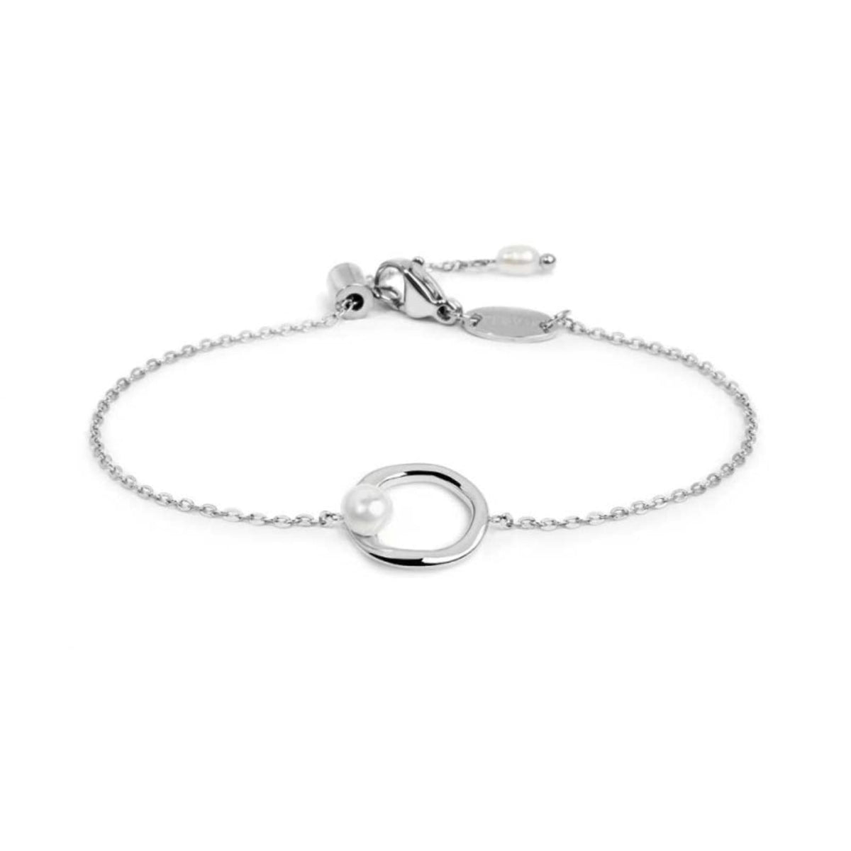 Bracciale catena Marlù in acciaio elemento con perla 19 cm