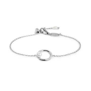 Bracciale catena Marlù in acciaio elemento con perla 19 cm
