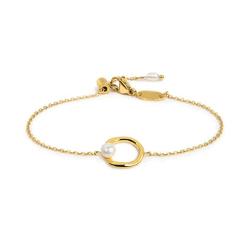Bracciale catena Marlù in acciaio dorato elemento con perla 19 cm