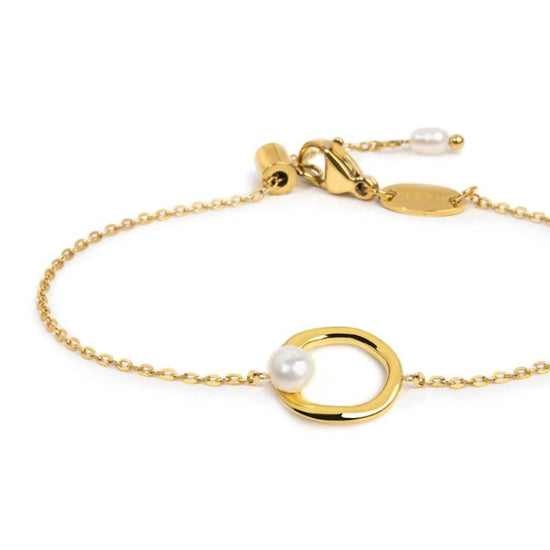 Bracciale catena Marlù in acciaio dorato elemento con perla 19 cm