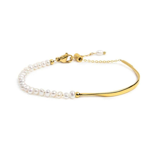 Bracciale semirigido Marlù in acciaio dorato con filo perle 18,5 cm