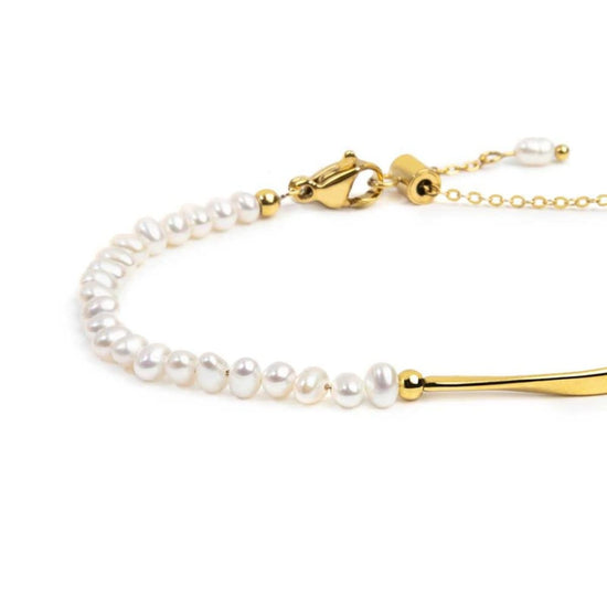 Bracciale semirigido Marlù in acciaio dorato con filo perle 18,5 cm