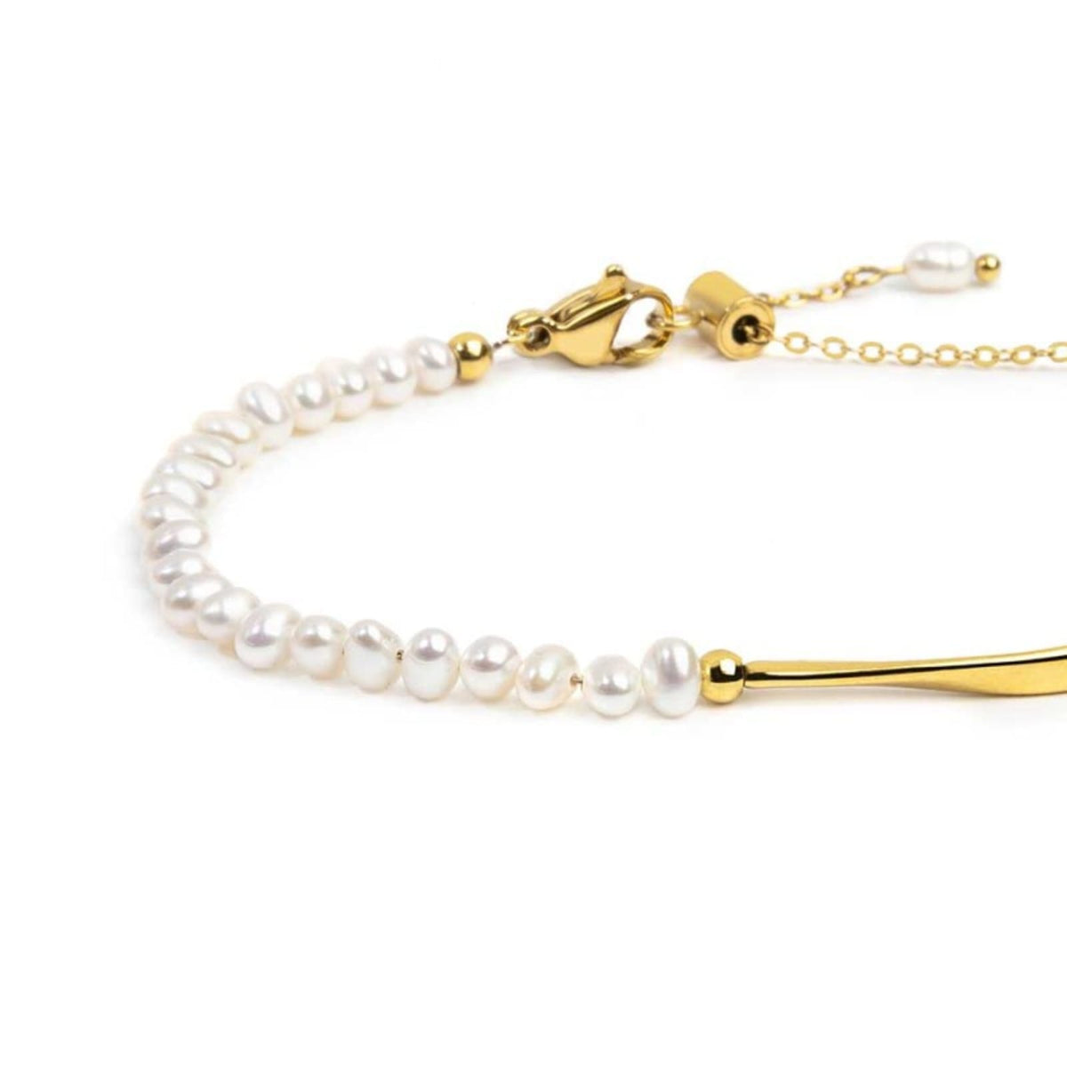 Bracciale semirigido Marlù in acciaio dorato con filo perle 18,5 cm