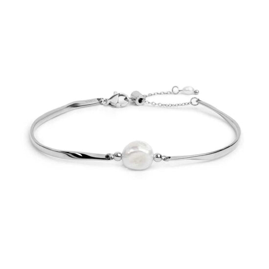 Bracciale semirigido Marlù in acciaio con perla centrale 17, 5 cm