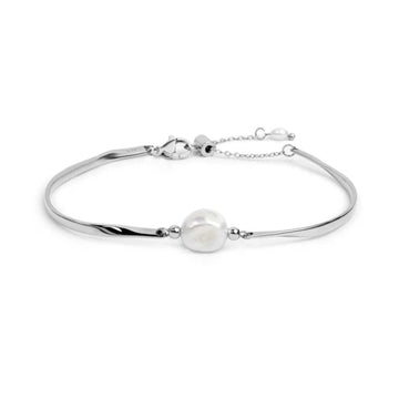 Bracciale semirigido Marlù in acciaio con perla centrale 17, 5 cm