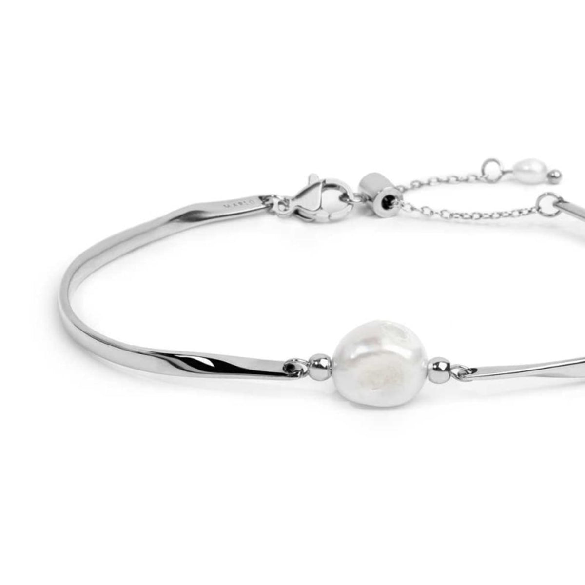 Bracciale semirigido Marlù in acciaio con perla centrale 17, 5 cm