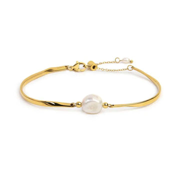 Bracciale semirigido Marlù in acciaio dorato con perla 17, 5 cm