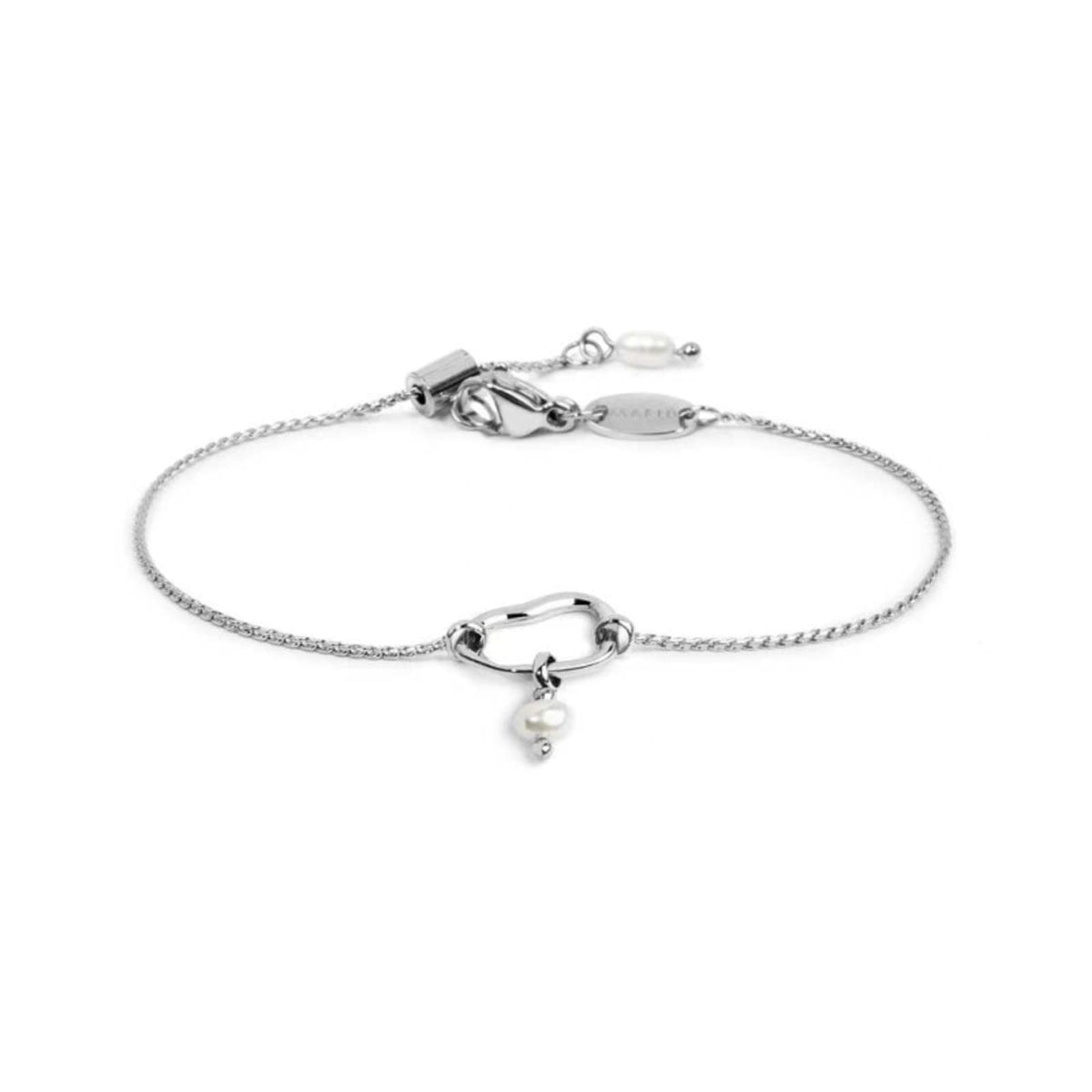 Bracciale catena Marlù in acciaio con elemento e perla 18,5 cm