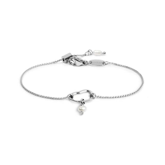 Bracciale catena Marlù in acciaio con elemento e perla 18,5 cm