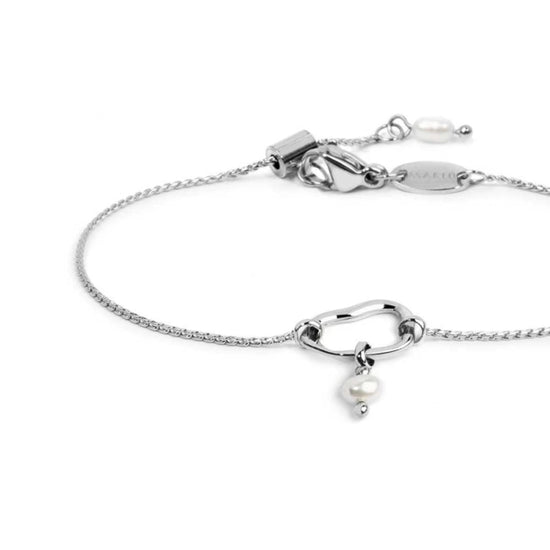 Bracciale catena Marlù in acciaio con elemento e perla 18,5 cm