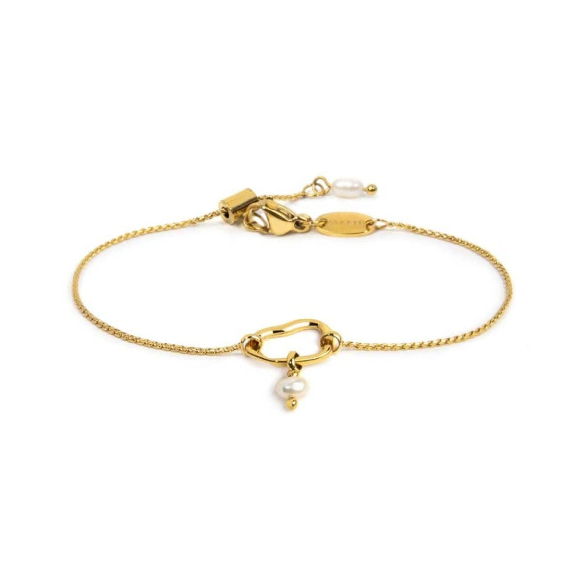 Bracciale catena Marlù in acciaio dorato con elemento e perla 18,5 cm