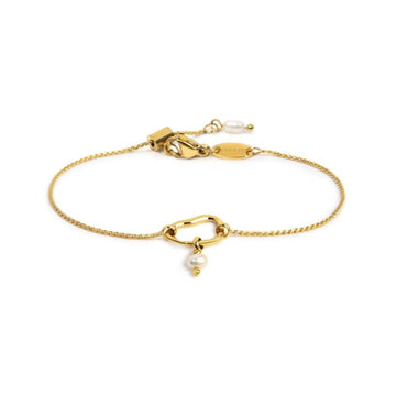 Bracciale catena Marlù in acciaio dorato con elemento e perla 18,5 cm