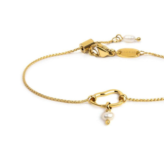 Bracciale catena Marlù in acciaio dorato con elemento e perla 18,5 cm