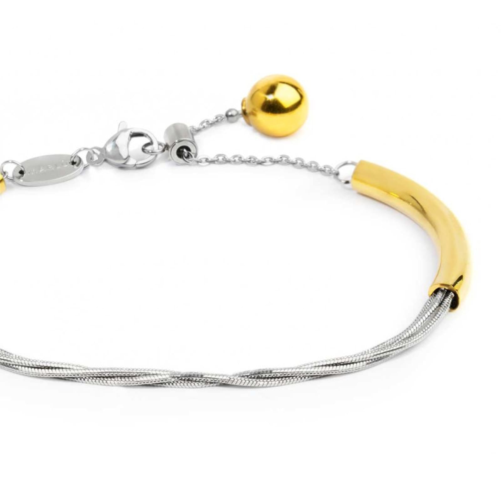 Bracciale catena Marlù acciaio bicolore ed elementi tubolari Regolabile 15-19 cm