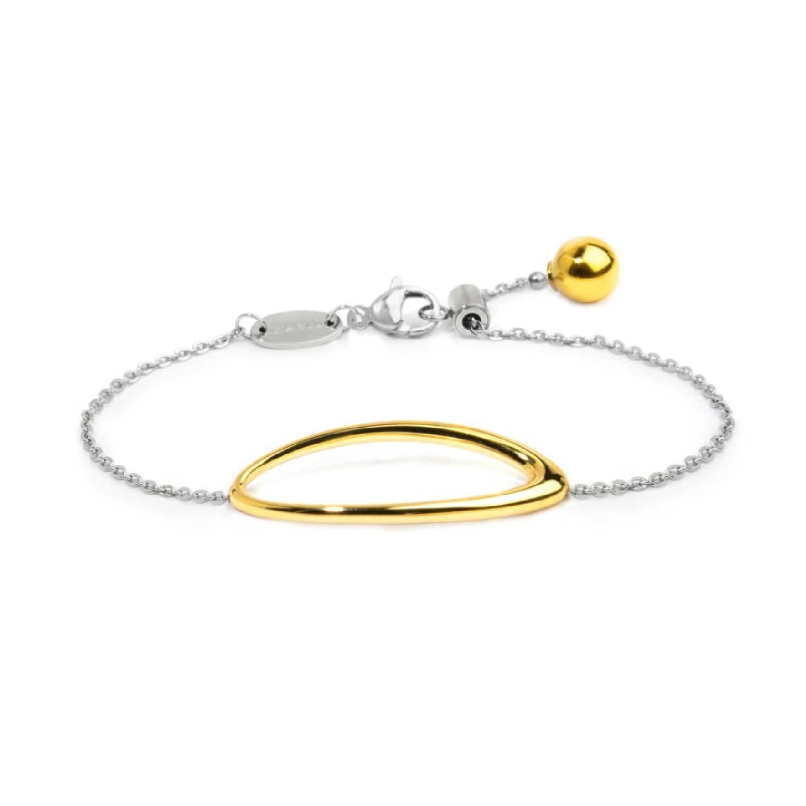 Bracciale catena Marlù in acciaio e anello ovale in pvd oro Regolabile 15-19 cm