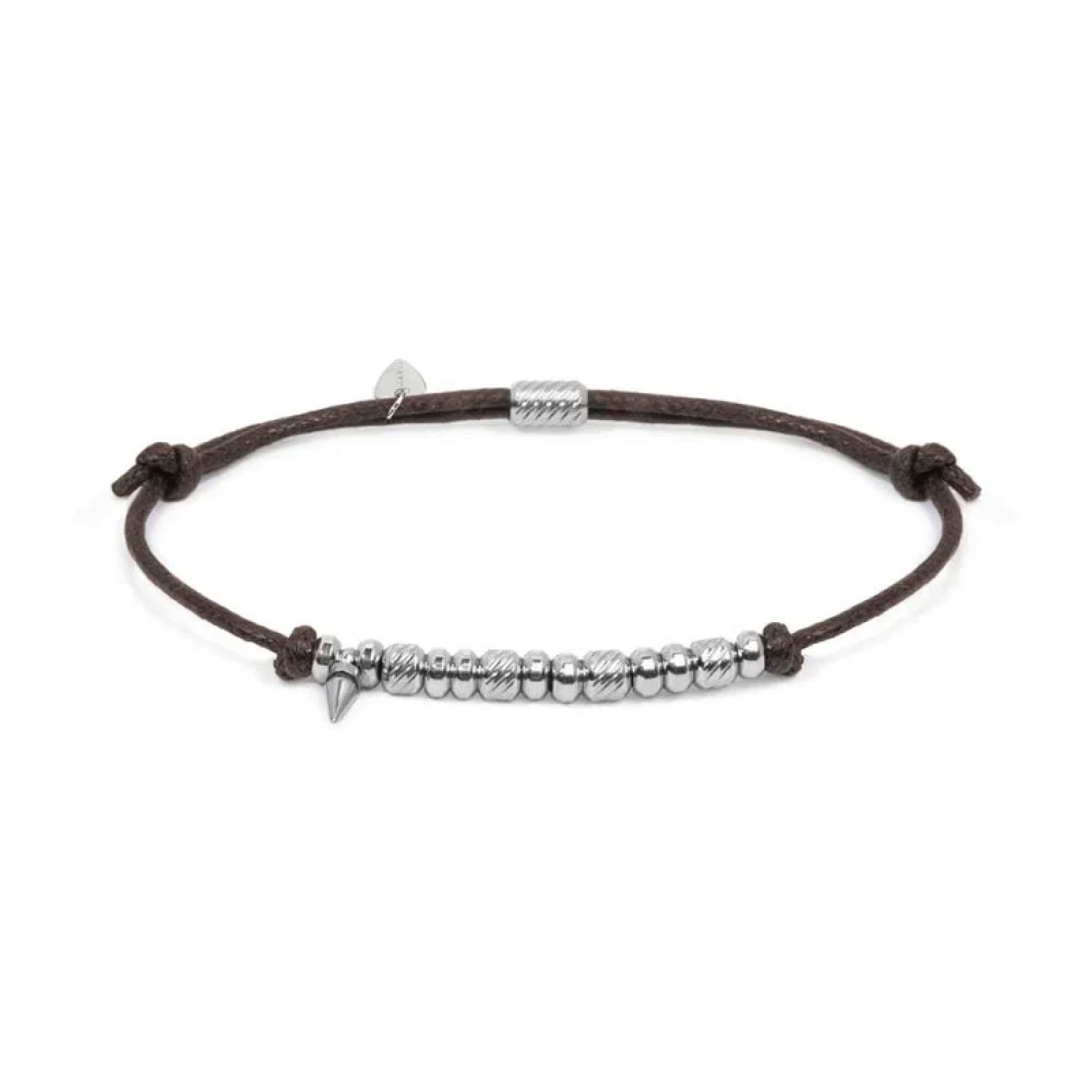 Bracciale regolabile Marlù in acciaio con cordino marrone REGOLABILE