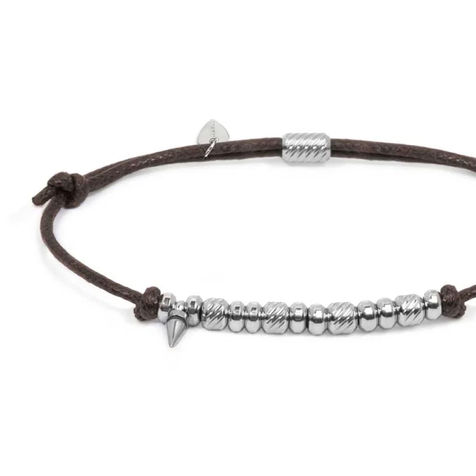 Bracciale regolabile Marlù in acciaio con cordino marrone REGOLABILE