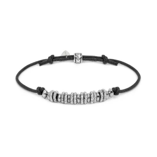 Bracciale regolabile Marlù in acciaio con cordino nero REGOLABILE