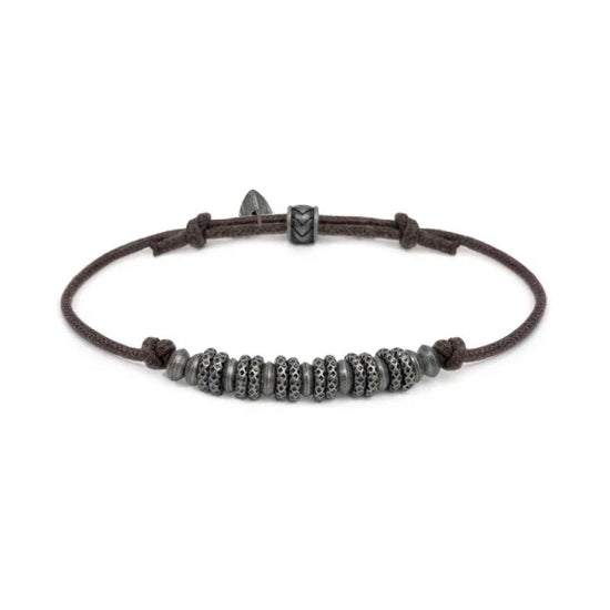 Bracciale regolabile Marlù in acciaio con cordino marrone REGOLABILE