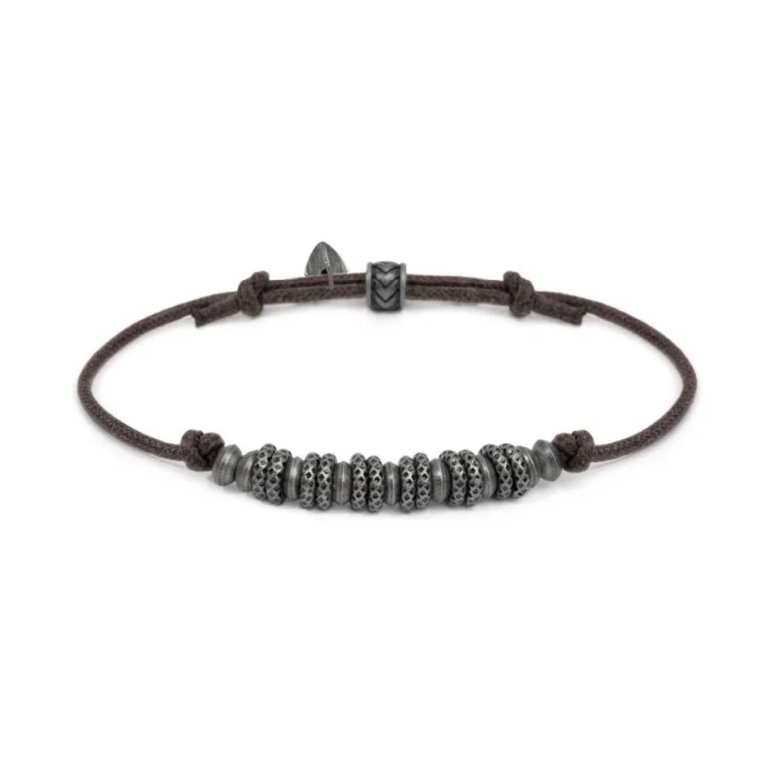 Bracciale regolabile Marlù in acciaio con cordino marrone REGOLABILE