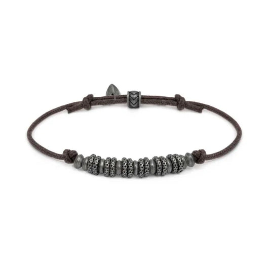 Bracciale regolabile Marlù in acciaio con cordino marrone REGOLABILE