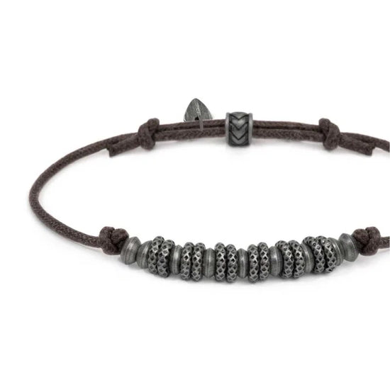 Bracciale regolabile Marlù in acciaio con cordino marrone REGOLABILE