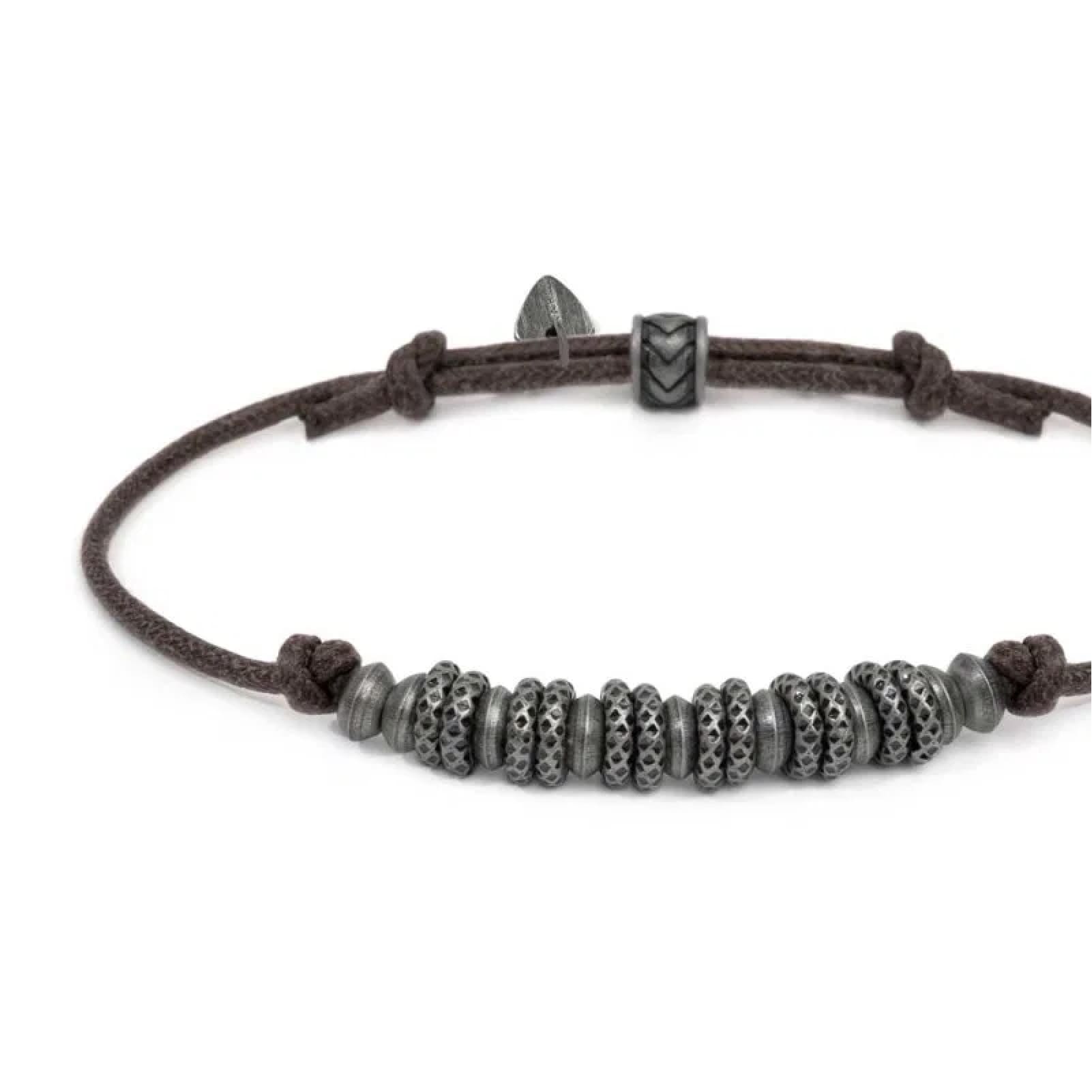 Bracciale regolabile Marlù in acciaio con cordino marrone REGOLABILE