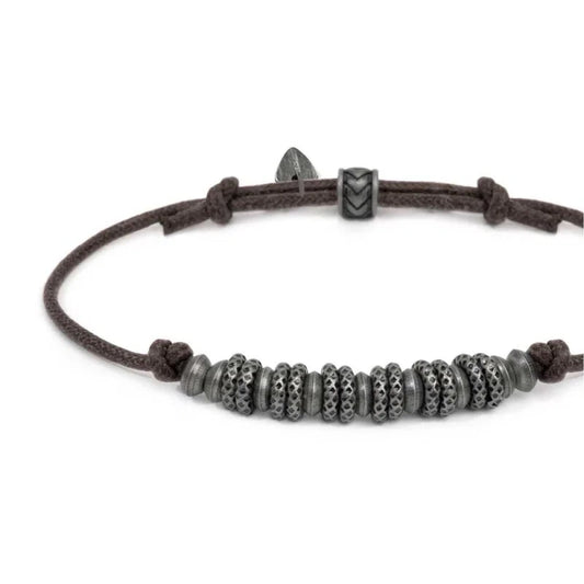 Bracciale regolabile Marlù in acciaio con cordino marrone REGOLABILE