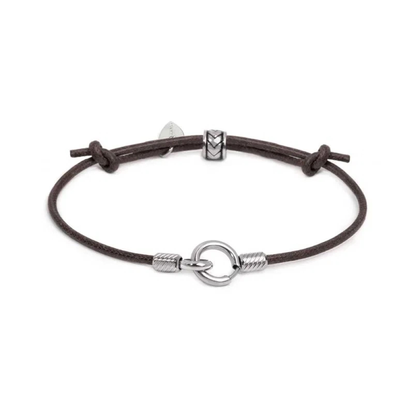 Bracciale regolabile Marlù in acciaio con cordino marrone REGOLABILE