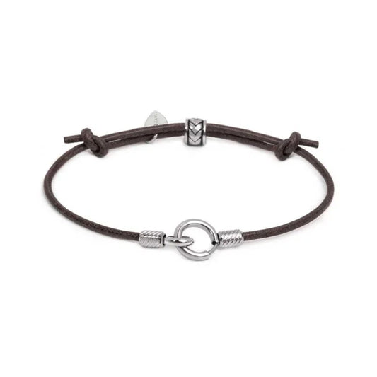 Bracciale regolabile Marlù in acciaio con cordino marrone REGOLABILE