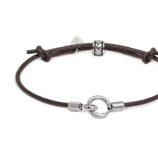 Bracciale regolabile Marlù in acciaio con cordino marrone REGOLABILE