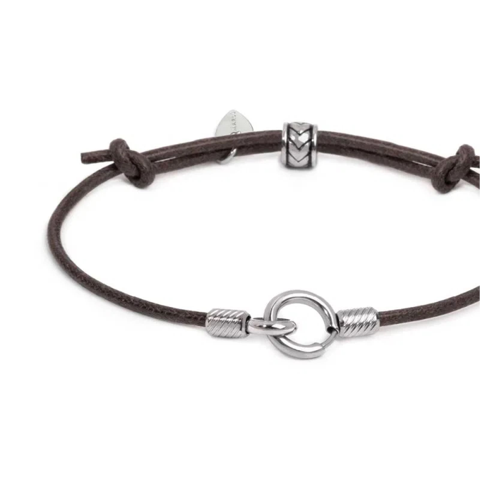 Bracciale regolabile Marlù in acciaio con cordino marrone REGOLABILE