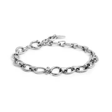 Bracciale catena Marlù in acciaio texture con moschettone 19 cm